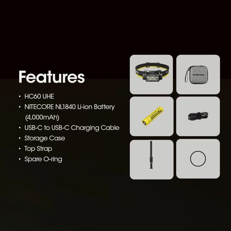 Linterna de Cabeza Nitecore HC60 UHE 1,600 Lúmenes