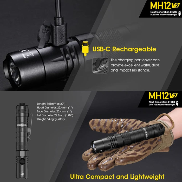 Linterna Nitecore MH12 V2 1200 LUM 202metros