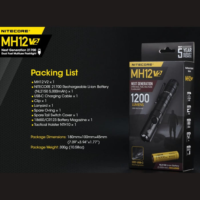 Linterna Nitecore MH12 V2 1200 LUM 202metros