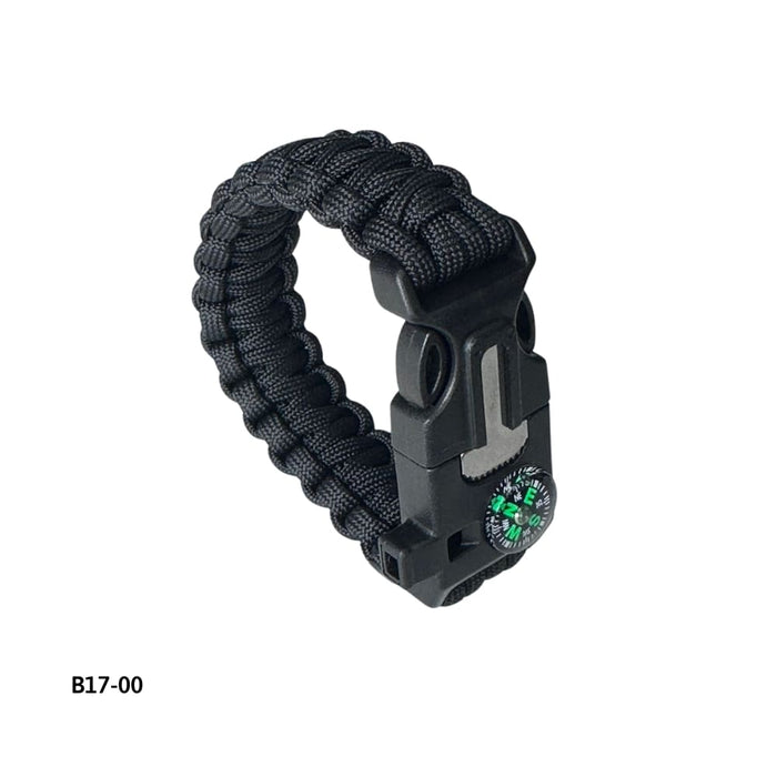 Pulsera Paracord con Brújula, Silbato y Pedernal Negro (B17-00)