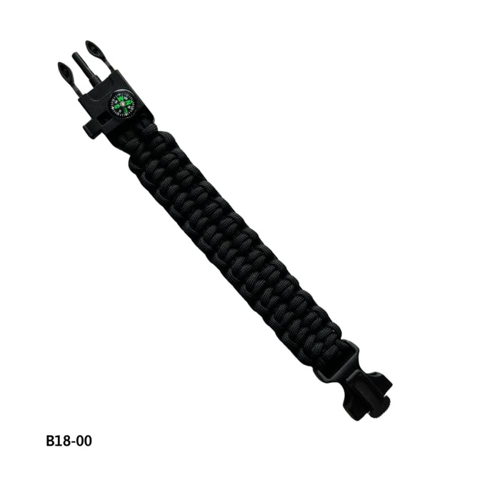 Pulsera Paracord con Brújula, Silbato y Pedernal Negro (B18-00)