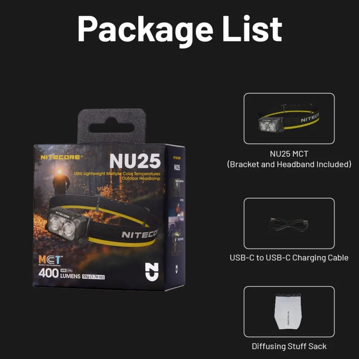 Linterna de Cabeza Nitecore NU25 MCT 400 Lúmenes 132m