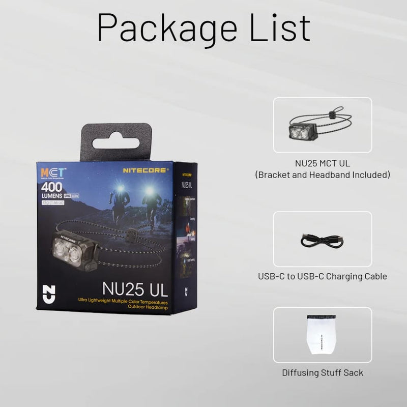 Linterna de Cabeza Nitecore NU25 MCT UL 400 Lúmenes