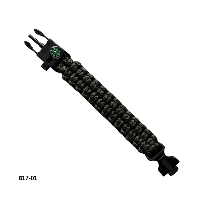 Pulsera Paracord con Brújula, Silbato y Pedernal Negro Gris (B19-11)