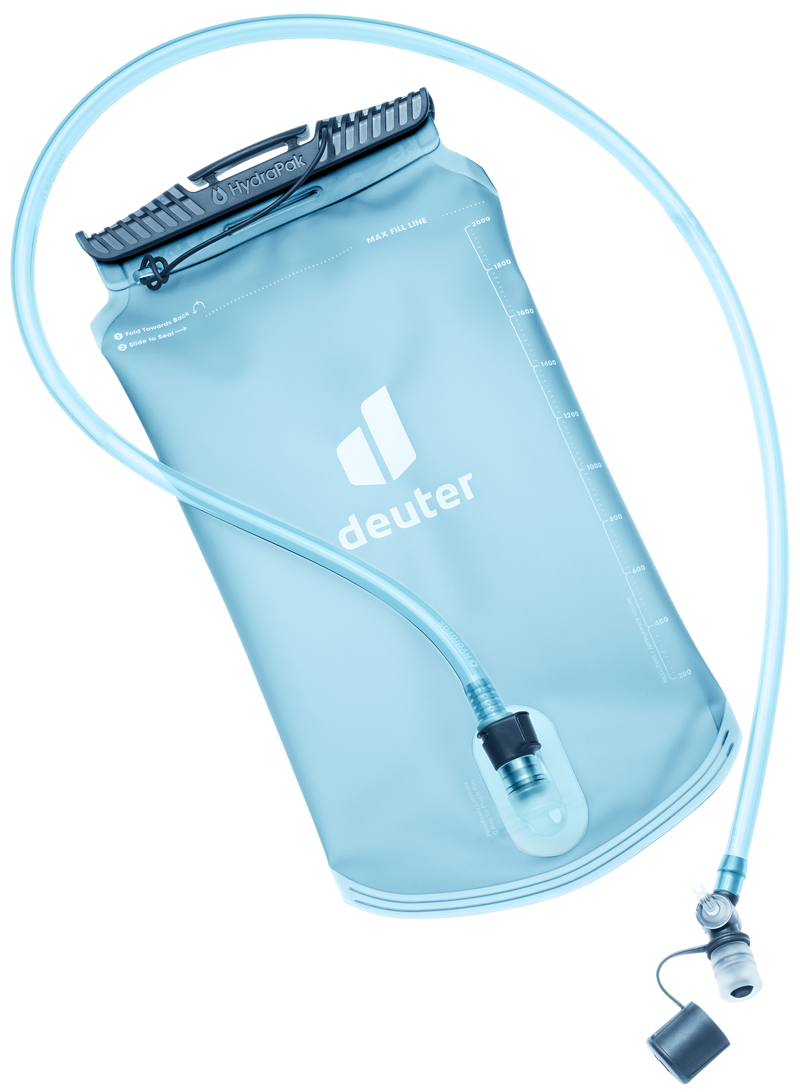 Bolsa de hidratación Deuter Streamer II 2.0 L azul transparente con tubo y válvula de mordida para mochila.