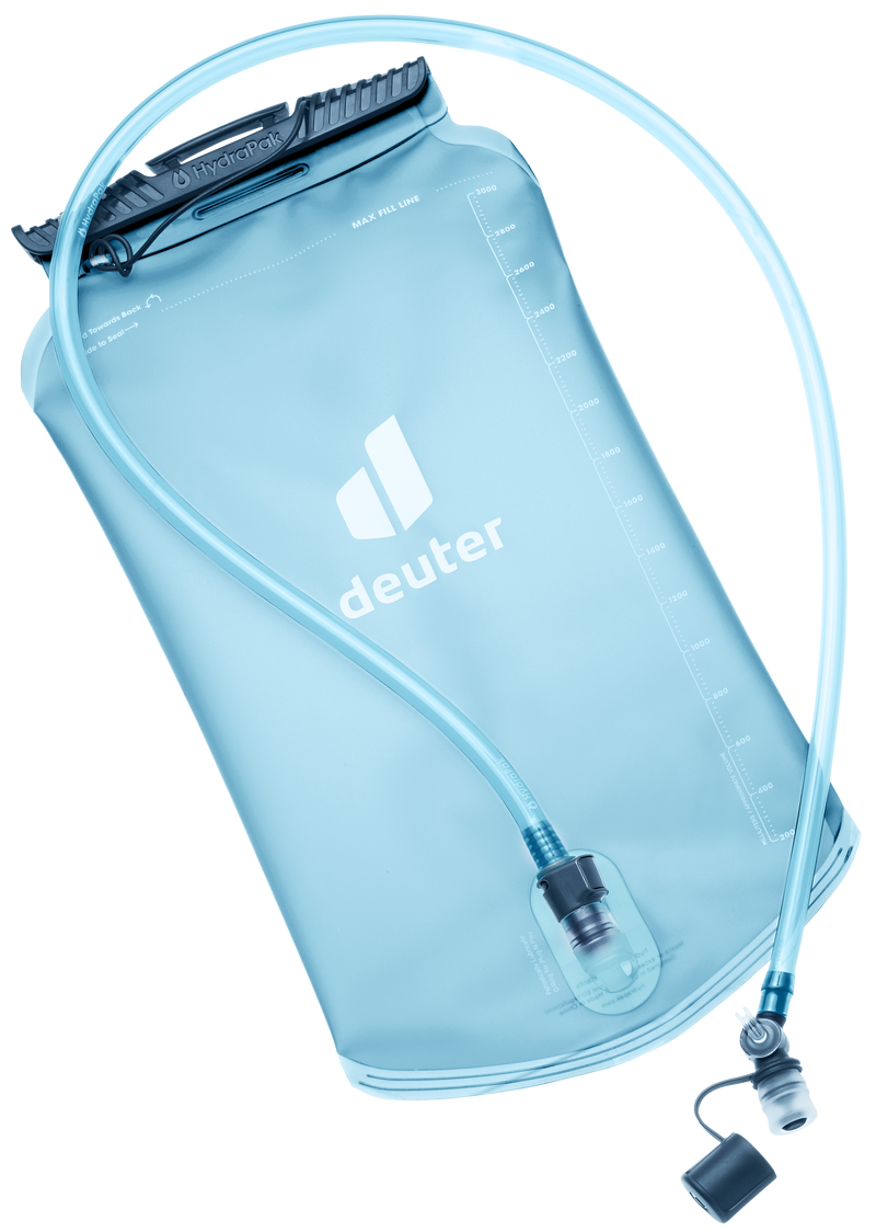 Deuter Streamer II 3.0 L: bolsa de hidratación azul clara con tubo y válvula de mordida para mochila.