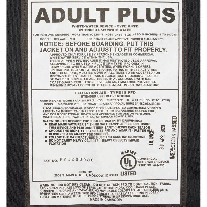 Chaleco NRS Big Water V PFD Orange